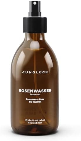 JUNGLÜCK 100% BIO Rosenwasser Spray für Gesicht und Körper - Vegan - 250ml | Rein natürliches Gesichtswasser klärt poren