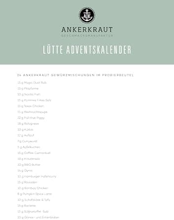 Ankerkraut "der Lütte" Adventskalender 2025 für Frauen, Männer und die ganze Familie, 24 Türchen zum Öffnen, Gewürze-Ide
