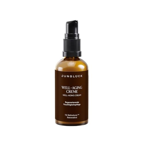 JUNGLÜCK Well Aging Creme – Vegan, 1% Retinaturel™ Bio-Arganöl, Ausgewogene Gesichtspflege - Mildert Fältchen & Linien,