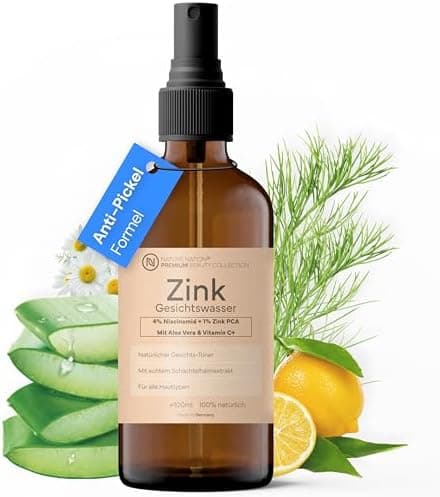 Zink Gesichtswasser Hydrolat: Spray-Toner für Alle Hauttypen mit 4% Niacinamid, 1% Zink PCA und BIO Aloe Vera (1 x 100ml