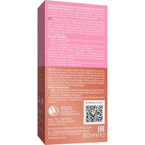 WELEDA Bio Sunkissed Bronzing Serum Drops naturkosmétique Feuchtigkeitsbooster Drops mit Yuzu - Vegan, 30ml für glatte,