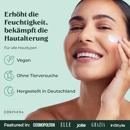Cosphera Hyaluron Performance Creme 50 ml - vegane Antialterungstages- undNightcreme für Gesicht und Hals - stark dosier