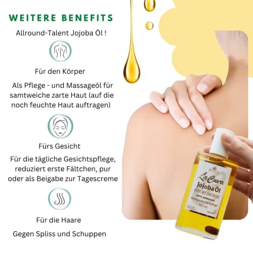 Wilco LA CURA Jojoba Öl - Feuchtigkeitsspendend für Körper und Gesicht - kalt gepresst - 100 ml - Herzarterienerweiternd