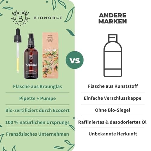 BIONOBLE Jojobaöl Bio Kaltgepresst für Sehnenpflege und Pickelregulation - Haare, Gesicht, Körper, Nägel - Hexanfrei, V