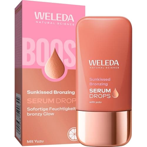WELEDA Bio Sunkissed Bronzing Serum Drops naturkosmétique Feuchtigkeitsbooster Drops mit Yuzu - Vegan, 30ml für glatte,