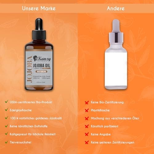 Kanzy Bio-Kalte-Druck-Jojobaöl 100% Reines Gold 120ml Gesichts- und Körperöl, Vegan & Hexanfrei, Anti-Falten, NATURALLY