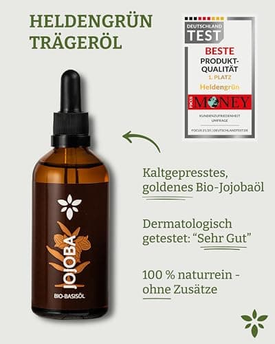 Heldengrün® BIO Jojobaöl - Sanftes Gesichtsöl & Haarepflege - Kosmetik für Gesicht, Haut & Haare COSMOS Organic von Ecoc