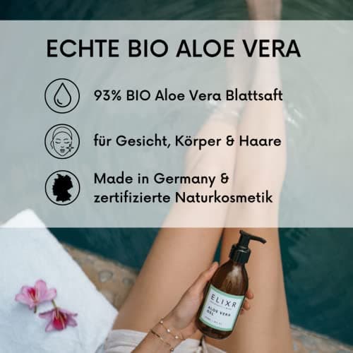ELIXR Aloe Vera Gel BIO fürnatürliche Hautpflege I Zertifizierte Naturkosmetik I 230 ml I 100% Rein und Natürlich