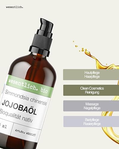 Wesentlich Jojobaöl Bio kaltgepresst | 100% rein und natürlich | Pure Pflege für Haut und Haare | 100ml Braunglasflasche