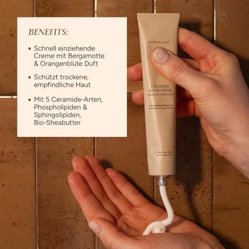 JUNGLÜCK Ceramide Handcreme - Feuchtigkeitsspendende Pflege für trockene und raue Hände - Schnell einziehende Creme ohne