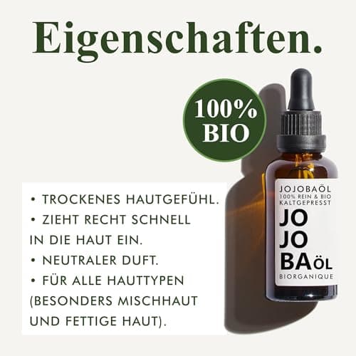 Jojobaöl BIO | 100% rein, natürlich und kaltgepresst | Pflege für Gesicht, Haare & Bart | 50 ml | Vegan & Cruelty Free |