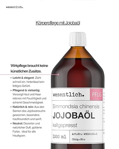 Nativ 100% Reines Jojobaöl kaltgepresst - Haut, Haare und Bart pflegen
| Nativ 100ml Jojobaöl kaltgepresst | Vegan | Ge