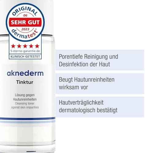 aknederm Tinktur 50ml - mit Lactic Acid/Milchsäure (AHA) und Salizylsäure (BHA) - sanfte porentiefen Hautreinigung für t