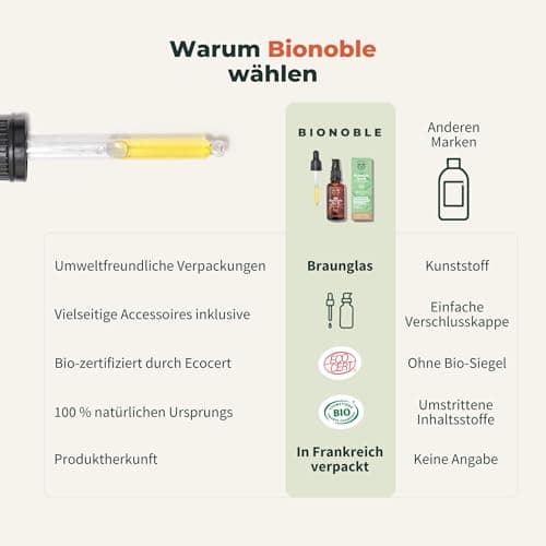 BIONOBLE Jojobaöl Bio Kaltgepresst für Sehnenpflege und Pickelregulation - Haare, Gesicht, Körper, Nägel - Hexanfrei, V