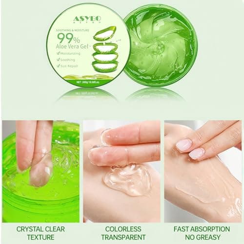 300 ML Aloe Vera Gel - 99% reine Bio-Aloe Vera Feuchtigkeitscreme für Gesicht und Körper | Sonnenbrand, trockene Haut, A