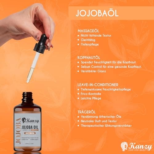 Kanzy Bio-Kalte-Druck-Jojobaöl 100% Reines Gold 120ml Gesichts- und Körperöl, Vegan & Hexanfrei, Anti-Falten, NATURALLY