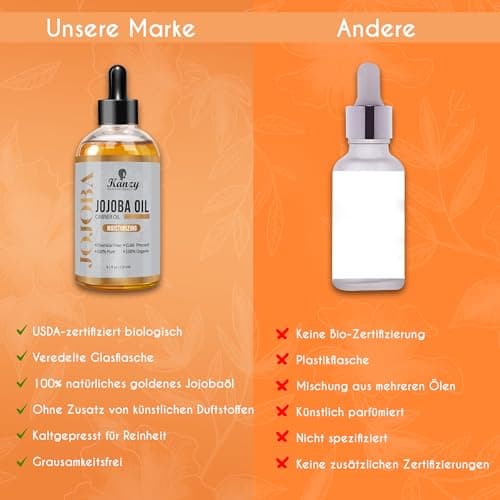 Kanzy Bio-Kalte-Druck-Jojobaöl 100% Reines Gold 120ml Gesichts- und Körperöl, Vegan & Hexanfrei, Anti-Falten, NATURALLY