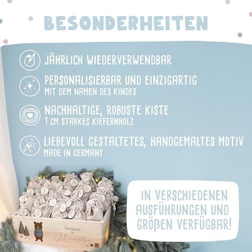 Personalisierte Adventskiste - Kinder Adventskalender aus Holz mit Namen - Weihnachtskalender für Kinder - hellomini (Re