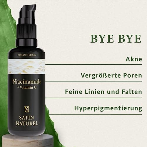 Satin Naturel Niacinamide Serum 100ml - Vegan - Gegen Überschüssiges Öl und Rötungen - Beseitigt Hautunreinheiten - Vita
