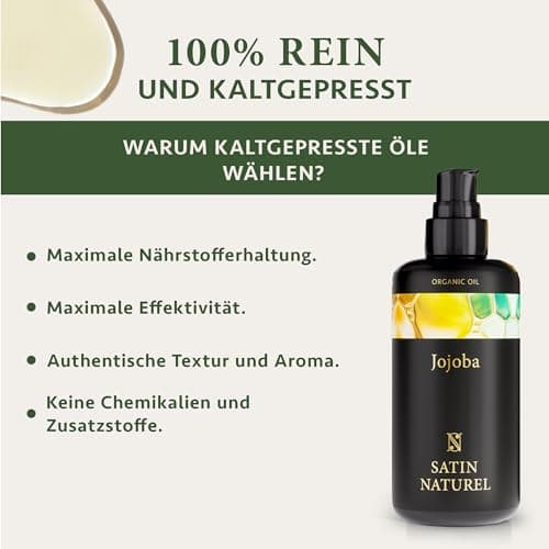 Satin Naturel Bio Jojobaöl 100ml – 100% Rein & Kaltgepresst – Gesichtsöl & Körperöl für Alle Hautarten – Vegane Naturpfl