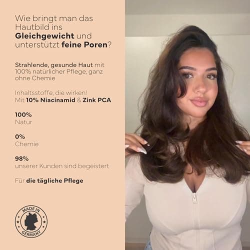 BIO Niacinamide Serum 10% mit Zink & Hyaluron - Porenverfeinerndes Gesichtsserum - Für reife Haut - Made in Germany (100