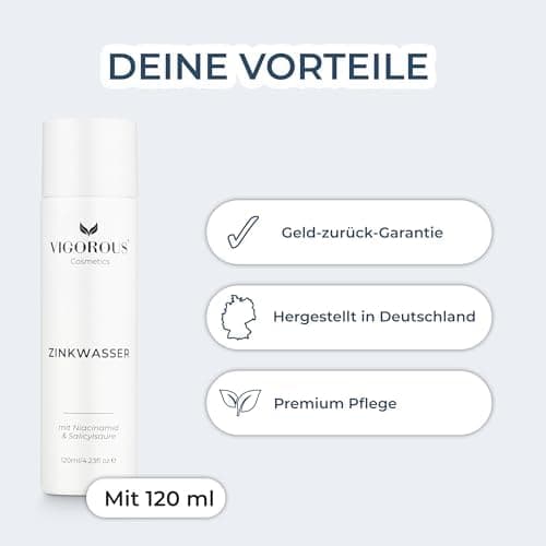 VIGOROUS® Zink Gesichtswasser 120ml anti Pickel Männer & Frauen - Salicylsäure & Niacinamide face cleanser gegen unreine