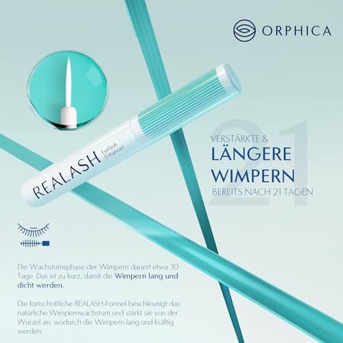 ORPHICA Realash Wimpernserum 3ml – Sichtbar längere Wimpern in 2 Wochen, Dermatologisch geprüft, Hyaluronsäure & Calendu