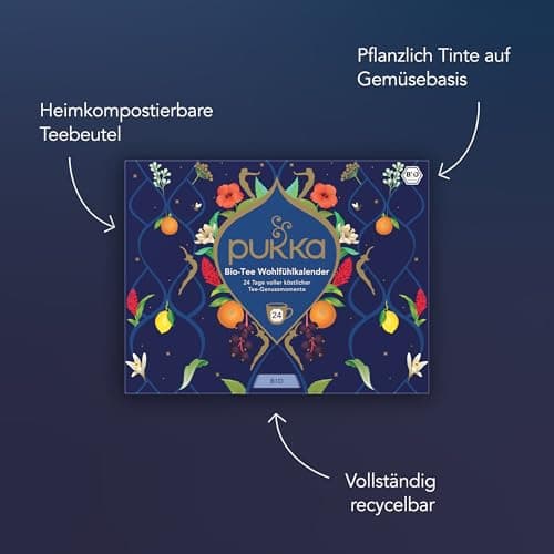 Pukka Bio Tee Geschenkset Wohlfühlkalender 2025 12 Tee Varianten EU Organic Soil Association