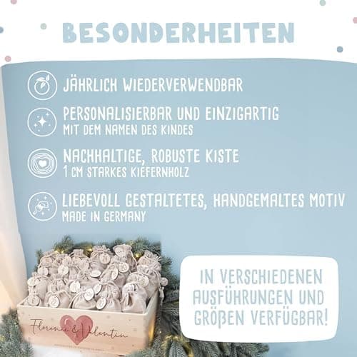 Personalisierte Adventskiste - Kinder Adventskalender aus Holz mit Namen - Weihnachtskalender für Kinder - hellomini (Re