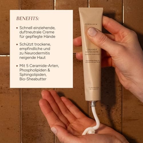JUNGLÜCK Ceramide Handcreme - Feuchtigkeitsspendende Pflege für trockene und raue Hände - Schnell einziehende Creme ohne