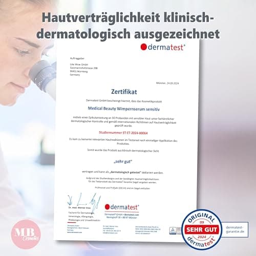 Wimpernserum ohne Hormone fürSensitive & Vegan – 10 ml Hyaluron & Aloe Vera – Längere Wimpern – Made in Germany