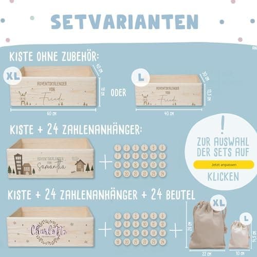 Personalisierte Adventskiste - Kinder Adventskalender aus Holz mit Namen - Weihnachtskalender für Kinder - hellomini (Re