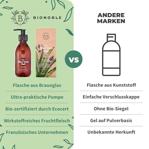 BIONOBLE Bio Aloe Vera Gel 100% Reines Blattgel Haare - Spendet Feuchtigkeit - Gesicht, Nach-Tagebad, Körper - 100ml Gla