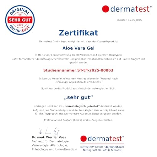 Aloe Vera Gel 100 Prozent BIO • 100 % reiner Aloe Vera Saft • Gesicht & Körper Pflege • Vegan & ohne Duftstoffe • Nach S