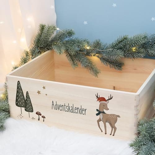 Personalisierte Adventskiste - Kinder Adventskalender aus Holz mit Namen - Weihnachtskalender für Kinder - hellomini (Re