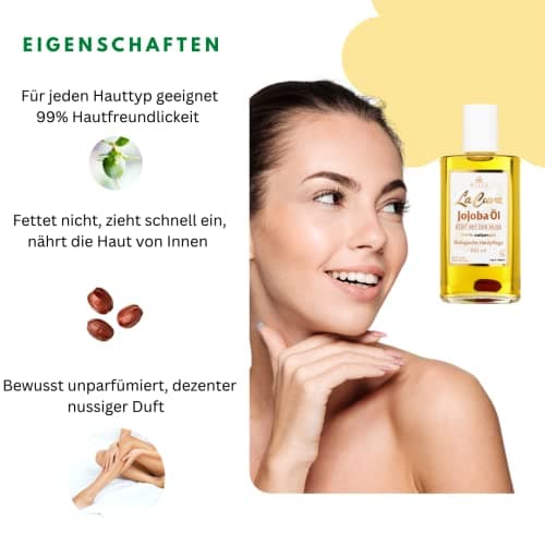 Wilco LA CURA Jojoba Öl - Feuchtigkeitsspendend für Körper und Gesicht - kalt gepresst - 100 ml - Herzarterienerweiternd