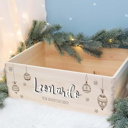 Personalisierte Adventskiste - Kinder Adventskalender aus Holz mit Namen - Weihnachtskalender für Kinder - hellomini (Re