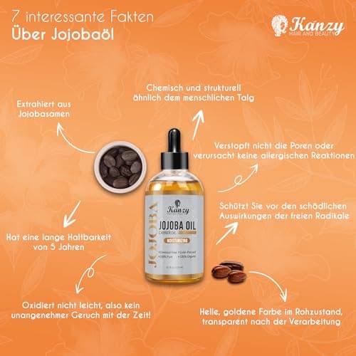 Kanzy Bio-Kalte-Druck-Jojobaöl 100% Reines Gold 120ml Gesichts- und Körperöl, Vegan & Hexanfrei, Anti-Falten, NATURALLY