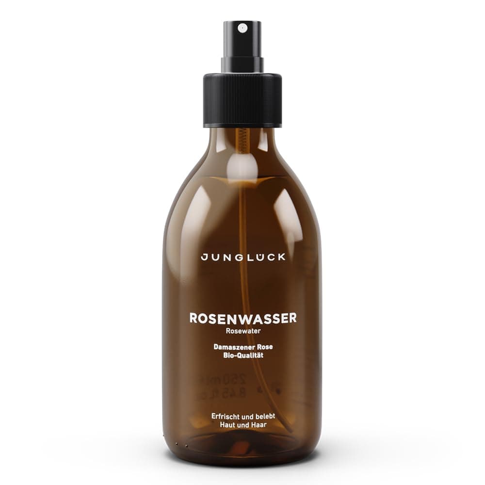 JUNGLÜCK 100% BIO Rosenwasser Spray für Gesicht und Körper - Vegan - 250ml | Rein natürliches Gesichtswasser klärt poren