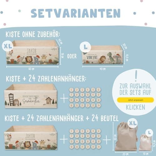 Personalisierte Adventskiste - Kinder Adventskalender aus Holz mit Namen - Weihnachtskalender für Kinder - hellomini (Re