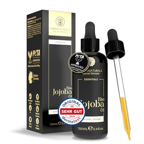 Jojobaöl Bio Kaltgepresst - 100ml - COSMOS Zertifiziert - Für Haare und Gesicht - Reguliert Sebum, Anti-Pickel - Ceramid
