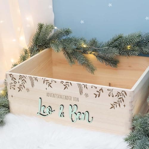 Personalisierte Adventskiste - Kinder Adventskalender aus Holz mit Namen - Weihnachtskalender für Kinder - hellomini (Re
