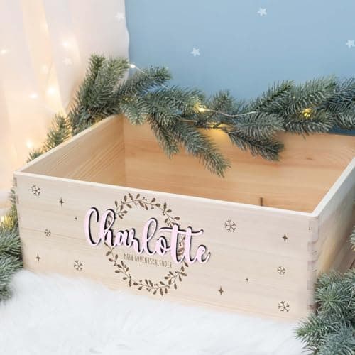Personalisierte Adventskiste - Kinder Adventskalender aus Holz mit Namen - Weihnachtskalender für Kinder - hellomini (Re