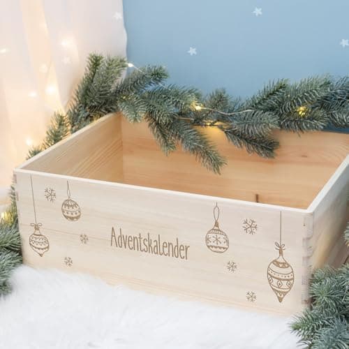 Personalisierte Adventskiste - Kinder Adventskalender aus Holz mit Namen - Weihnachtskalender für Kinder - hellomini (Re