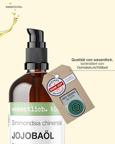 Wesentlich Jojobaöl Bio kaltgepresst | 100% rein und natürlich | Pure Pflege für Haut und Haare | 100ml Braunglasflasche