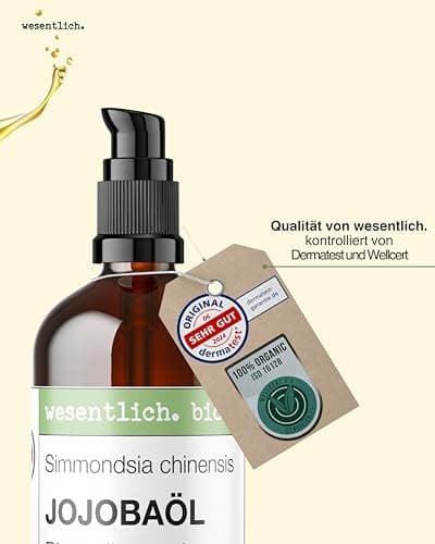 Wesentlich Jojobaöl Bio kaltgepresst | 100% rein und natürlich | Pure Pflege für Haut und Haare | 100ml Braunglasflasche