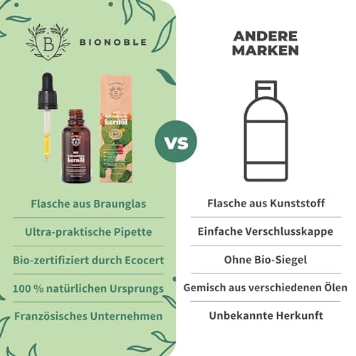 BIONOBLE Jojobaöl Bio Kaltgepresst für Sehnenpflege und Pickelregulation - Haare, Gesicht, Körper, Nägel - Hexanfrei, V
