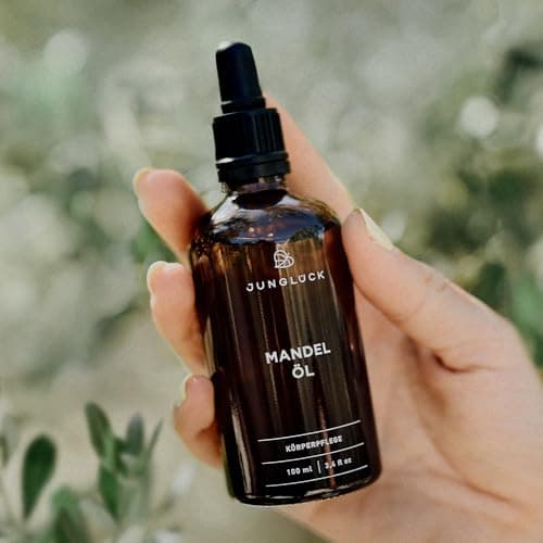 JUNGLÜCK Mandelöl BIO kaltgepresst 100ml - Hautpflege für trockenes Gesicht, Haare und Körper | 100% rein, natürliches Ö