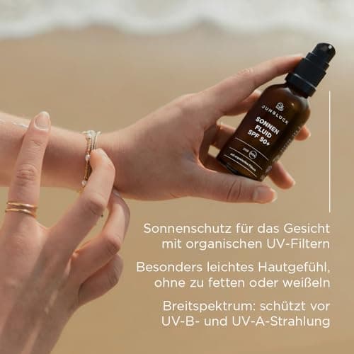 JUNGLÜCK Sonnenfluid Gesicht SPF 50+ - Vegan | Leichte Gesichtslotion ohne Weißeleffekt | Breitspektrum UV-Schutz LSF 50