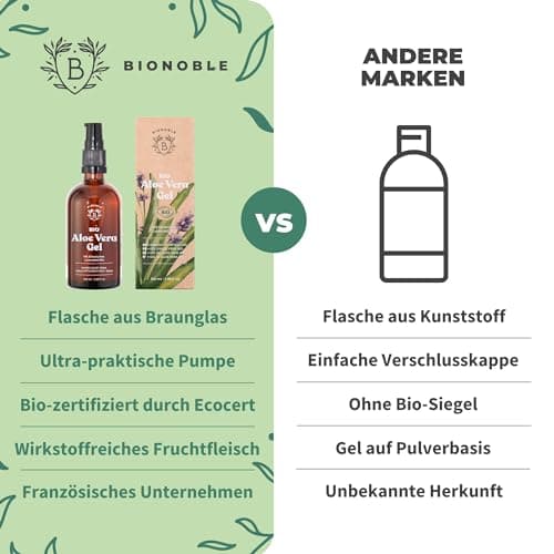 BIONOBLE Bio Aloe Vera Gel 100% Reines Blattgel Haare - Spendet Feuchtigkeit - Gesicht, Nach-Tagebad, Körper - 100ml Gla